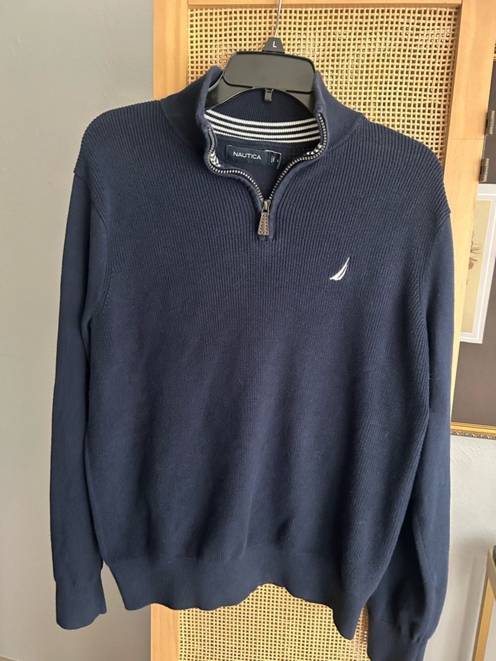 Nautica Men's Navy Half-Zip Sweater with White Sail Logo
